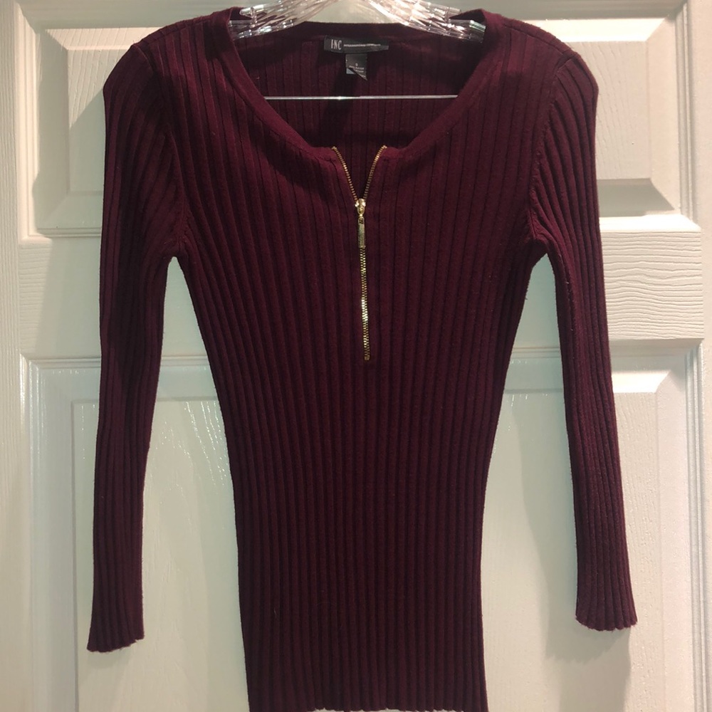 INC International Concept Wine ribbed sweater